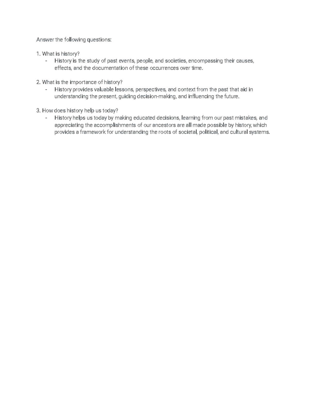 Activity Number 1 - Answer the following questions: What is history ...