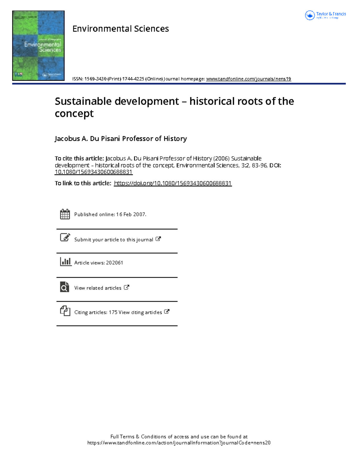 Sustainable Development Historical Roots and Concepts - Full Terms ...