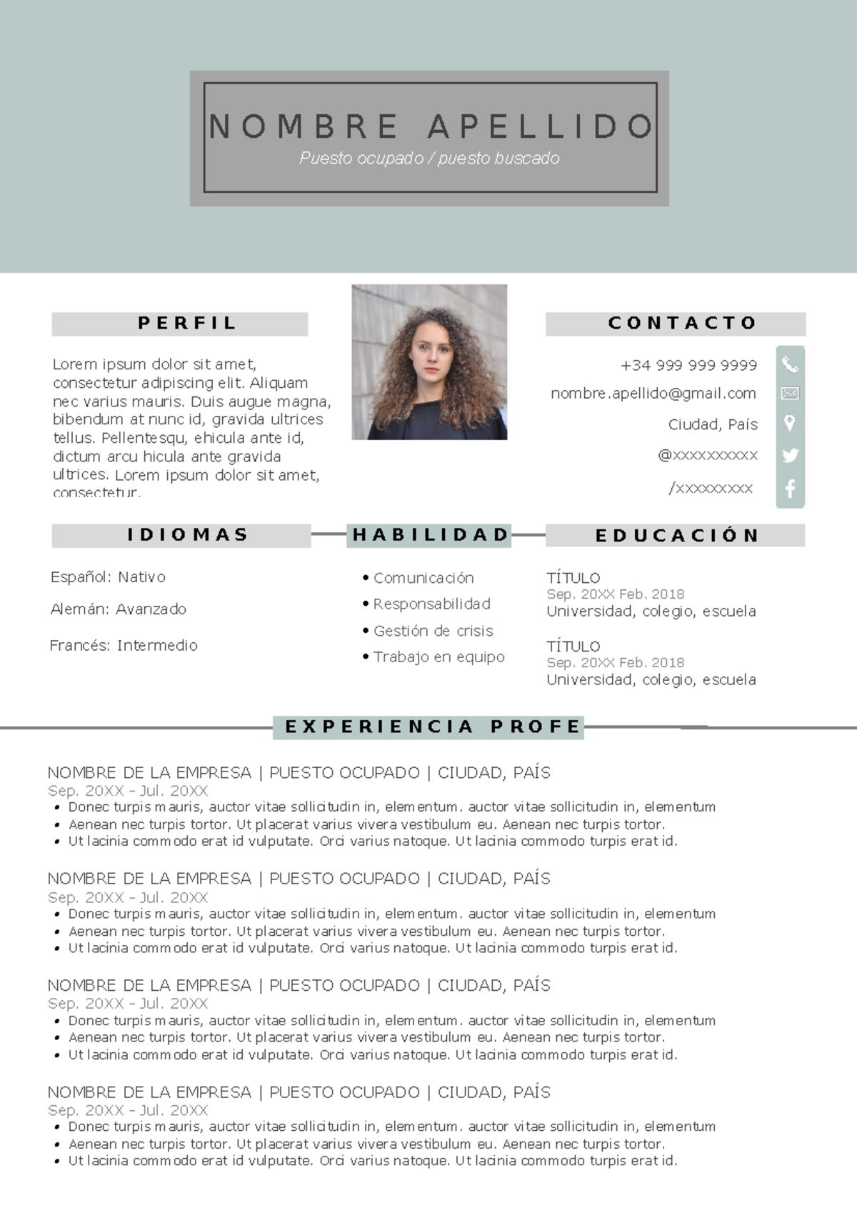204 curriculum vitae sin pagar y sin registro + NOMBRE DE LA EMPRESA