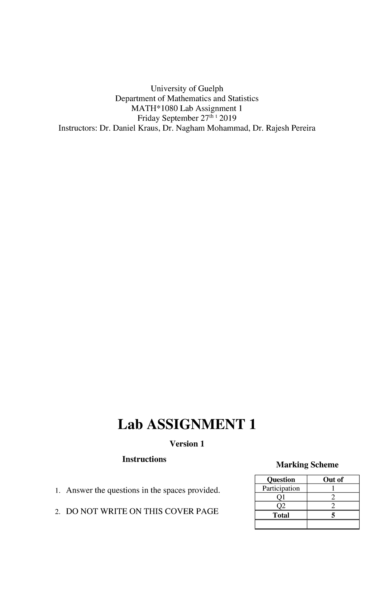 Lab Assignment 1 Ver 2 - University of Guelph Department of Mathematics ...