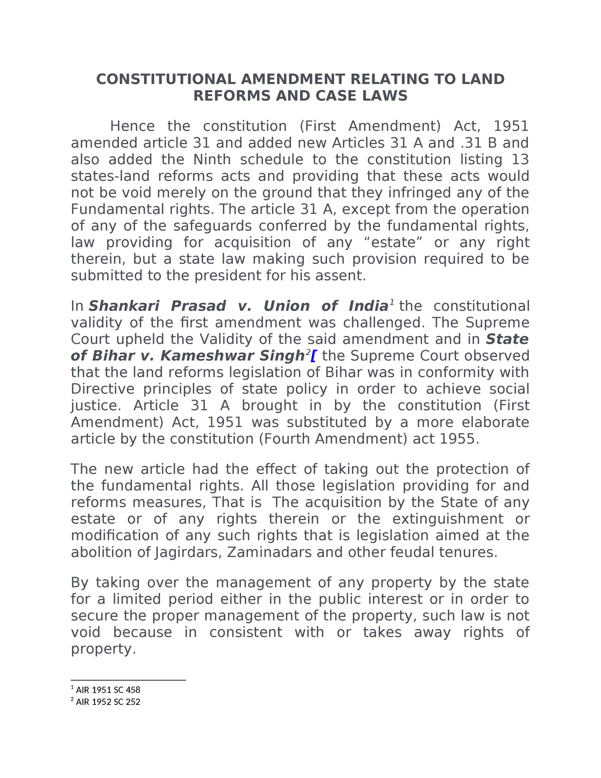 land assignment amendment