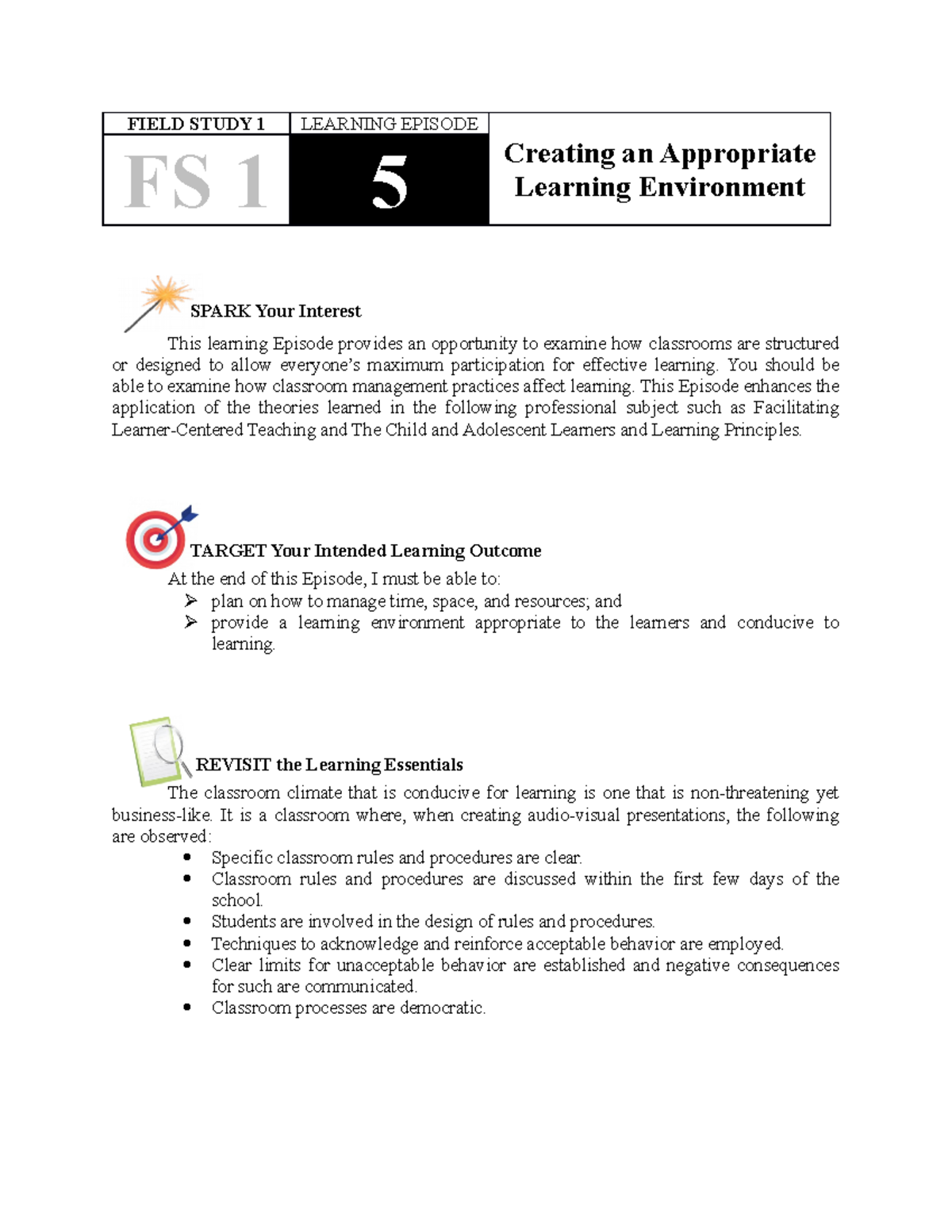 Field Study 1 LE4 - Lecture - FIELD STUDY 1 LEARNING EPISODE Creating ...