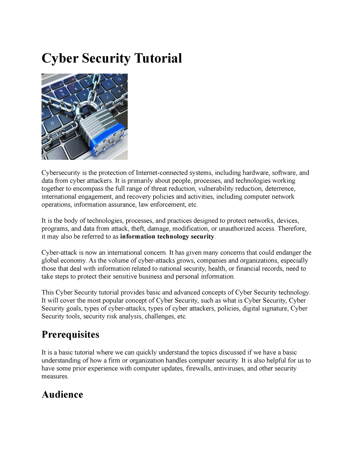 3.0 Cyber Security Notes - Cyber Security Tutorial Cybersecurity Is The ...