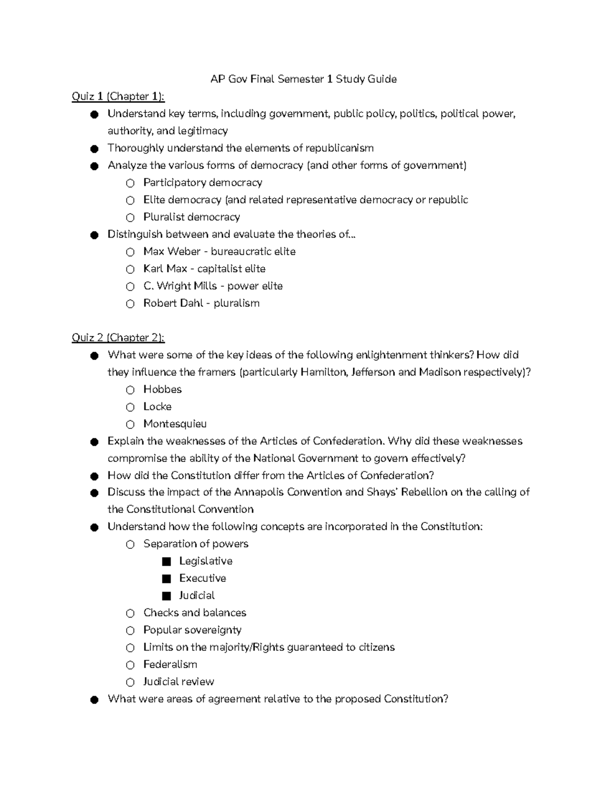 AP Gov Final Study Guide 1 14 2020 AP Gov Final Semester 1 Study