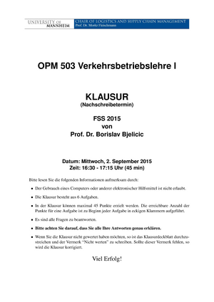 Klausurthemen Vbli Fss 2015 Nachholklausur Opm 503 Studocu