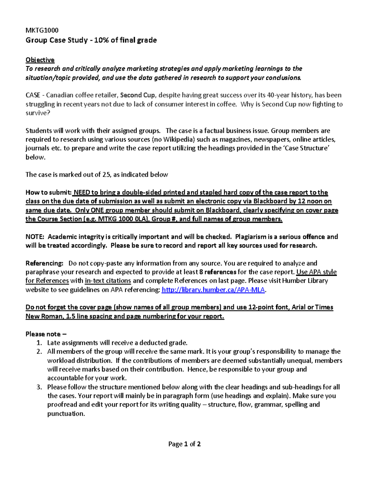 Group Case Study Instructions Fall 2018 Second Cup MKTG1000 Group hematology-case-study-instructions-youtube
