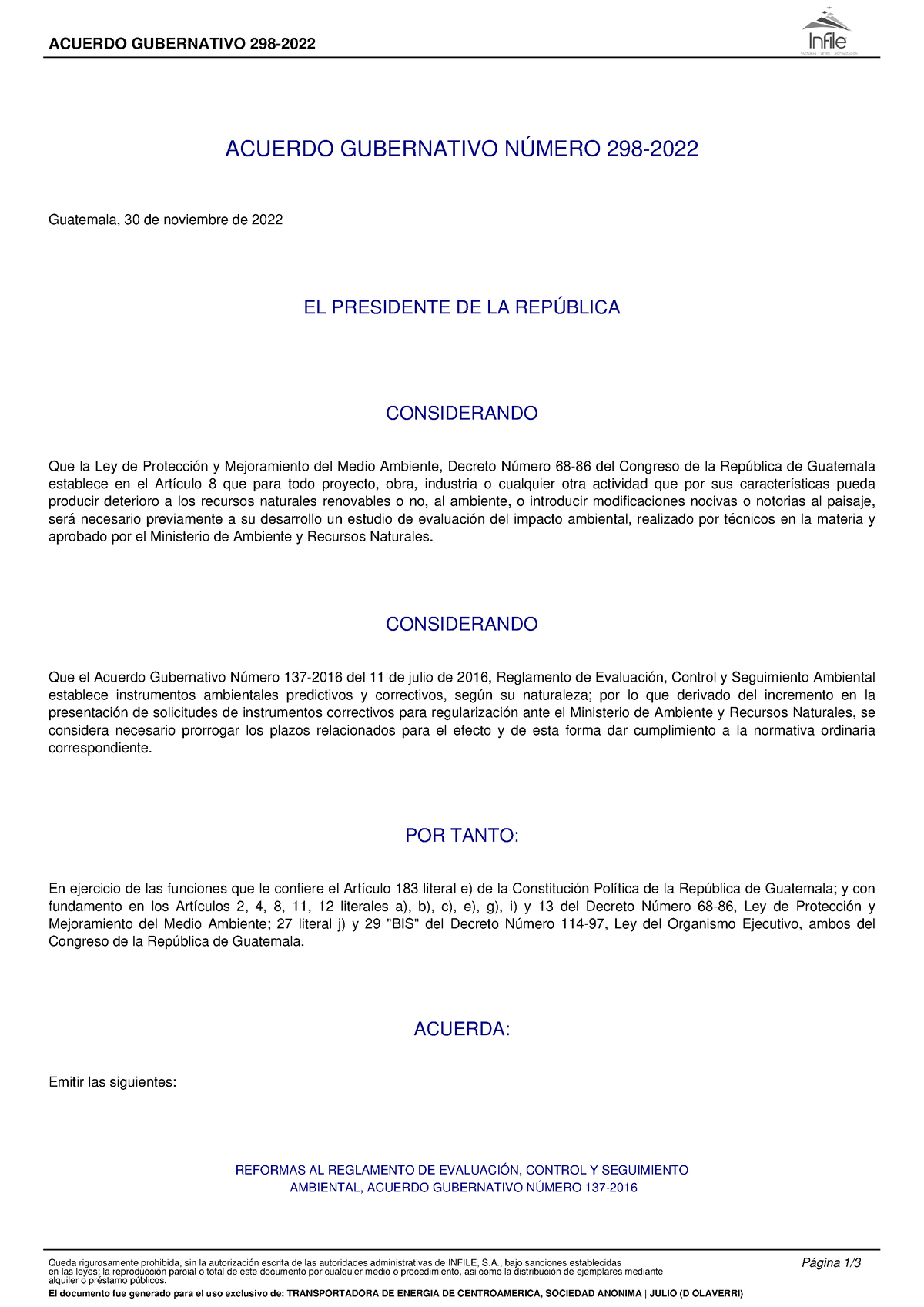 Acuerdo Gubernativo Regularizacion Ambiental Acuerdo Gubernativo Acuerdo Studocu