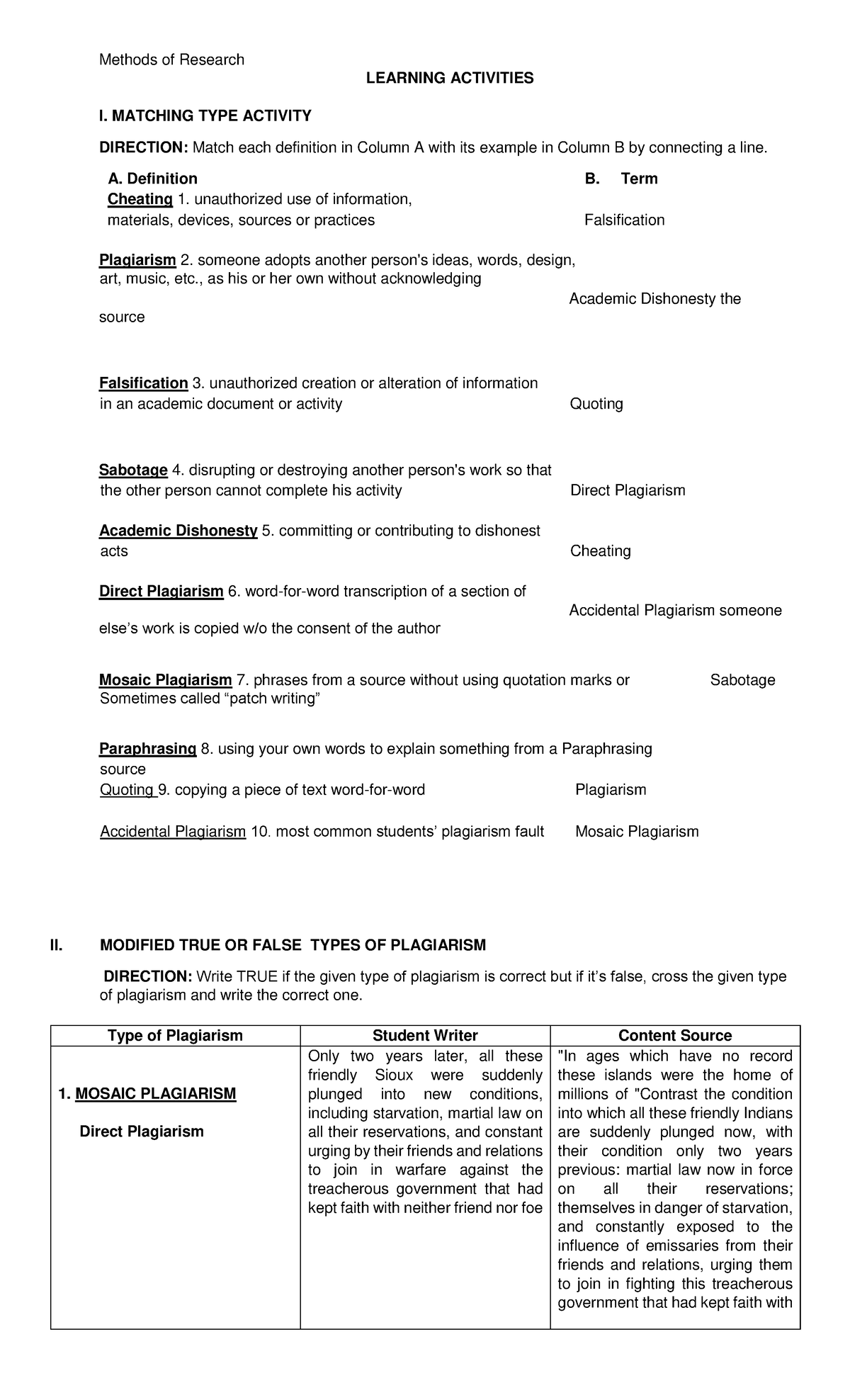 research methods in class activities