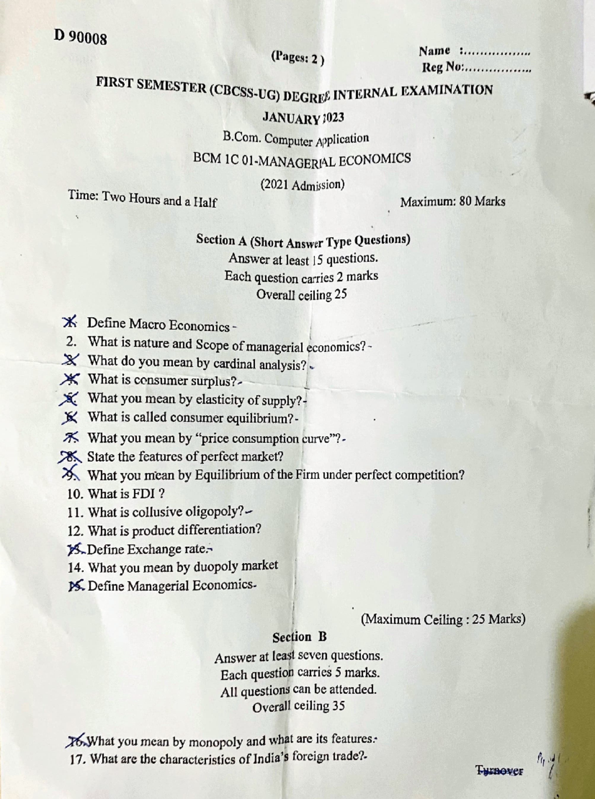 Managerial economics model Question paper - ####### D 90008 (Pages; 2 ...