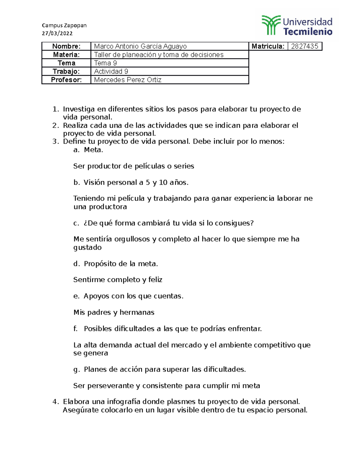 Actividad 9 de Taller de planeacion y toma de desiciones - Campus ...