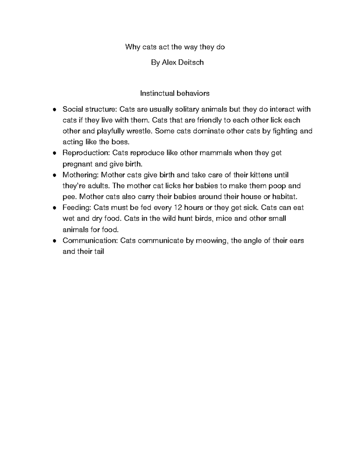 Animal Science Cat Notes Why cats act the way they do By Alex Deitsch