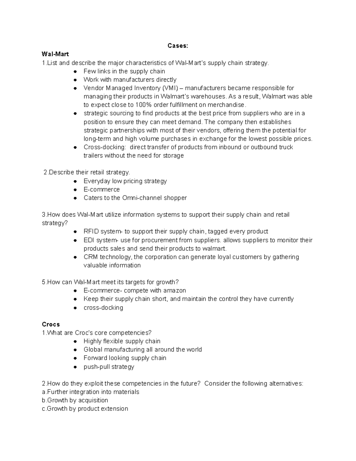Exam 1 Cases Study Guide - Cases: Wal-Mart 1 and describe the major ...