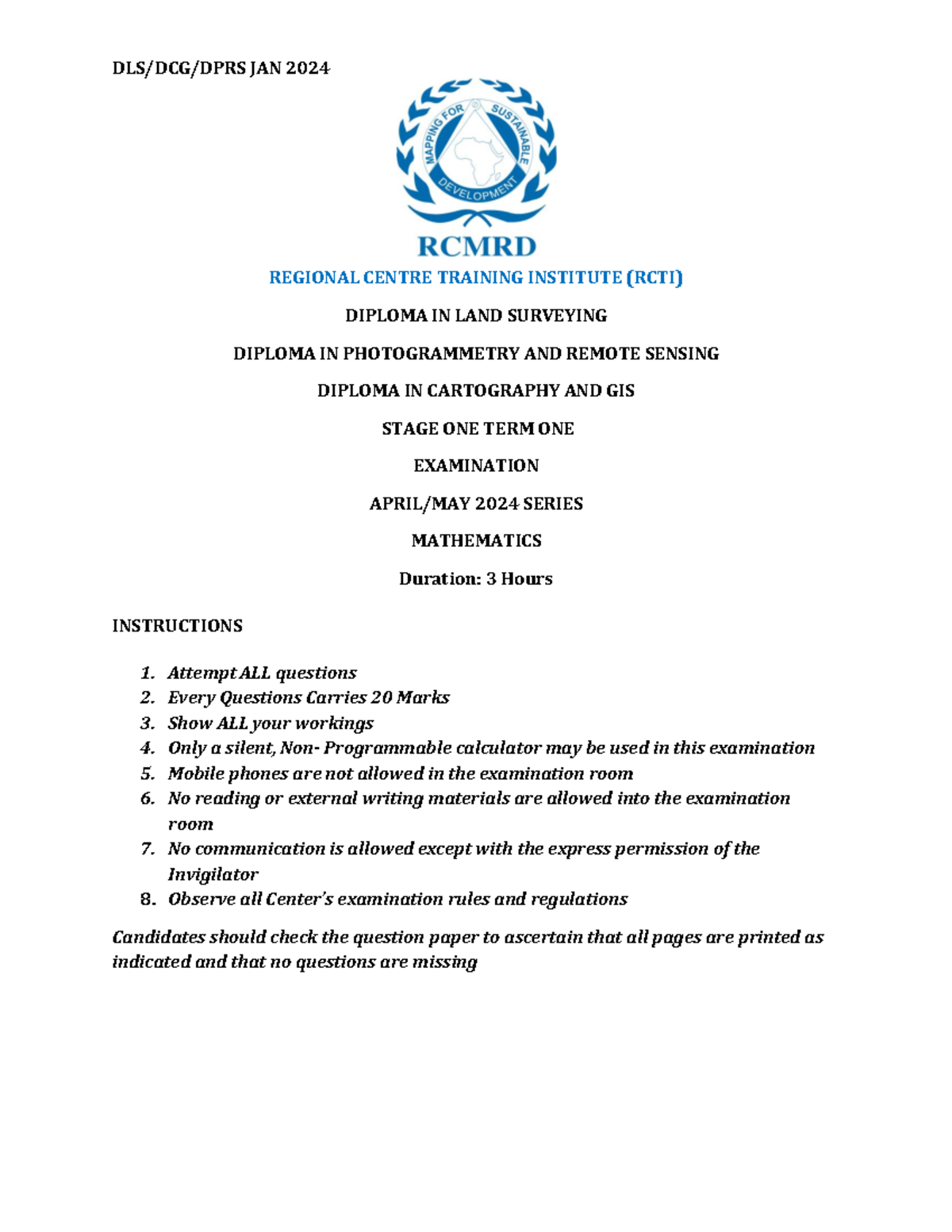 1.1 (APR 2024) - Practice questions - DLS/DCG/DPRS JAN 2024 REGIONAL ...