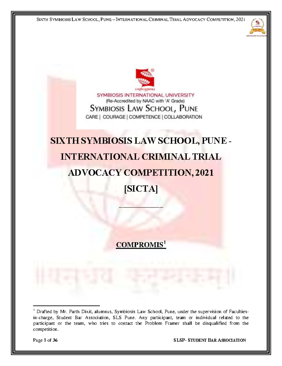 Sicta 2021 - Compromis - SIXTH SYMBIOSIS LAW SCHOOL, PUNE ...