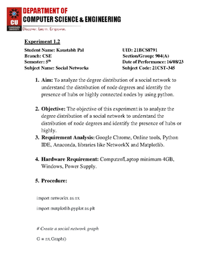 SN exp10 - Exp 10 - COMPUTER SCIENCE & ENGINEERING Experiment 3. 3 ...