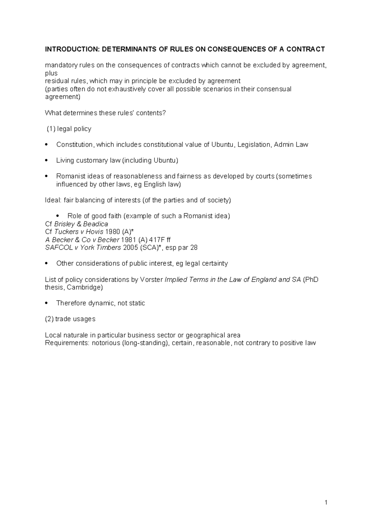 Lecture outline intro determinants of rules on consequences of contract ...
