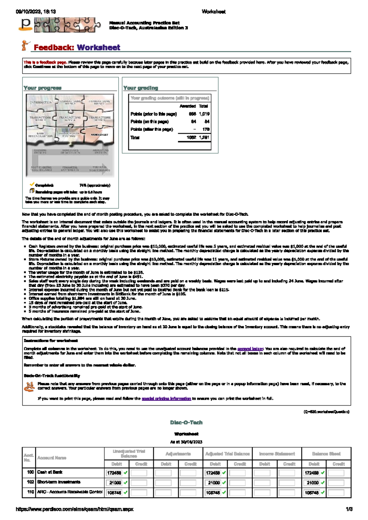 Perdisco worksheet - 18:13 Worksheet p Manual Accounting Practice Set ...