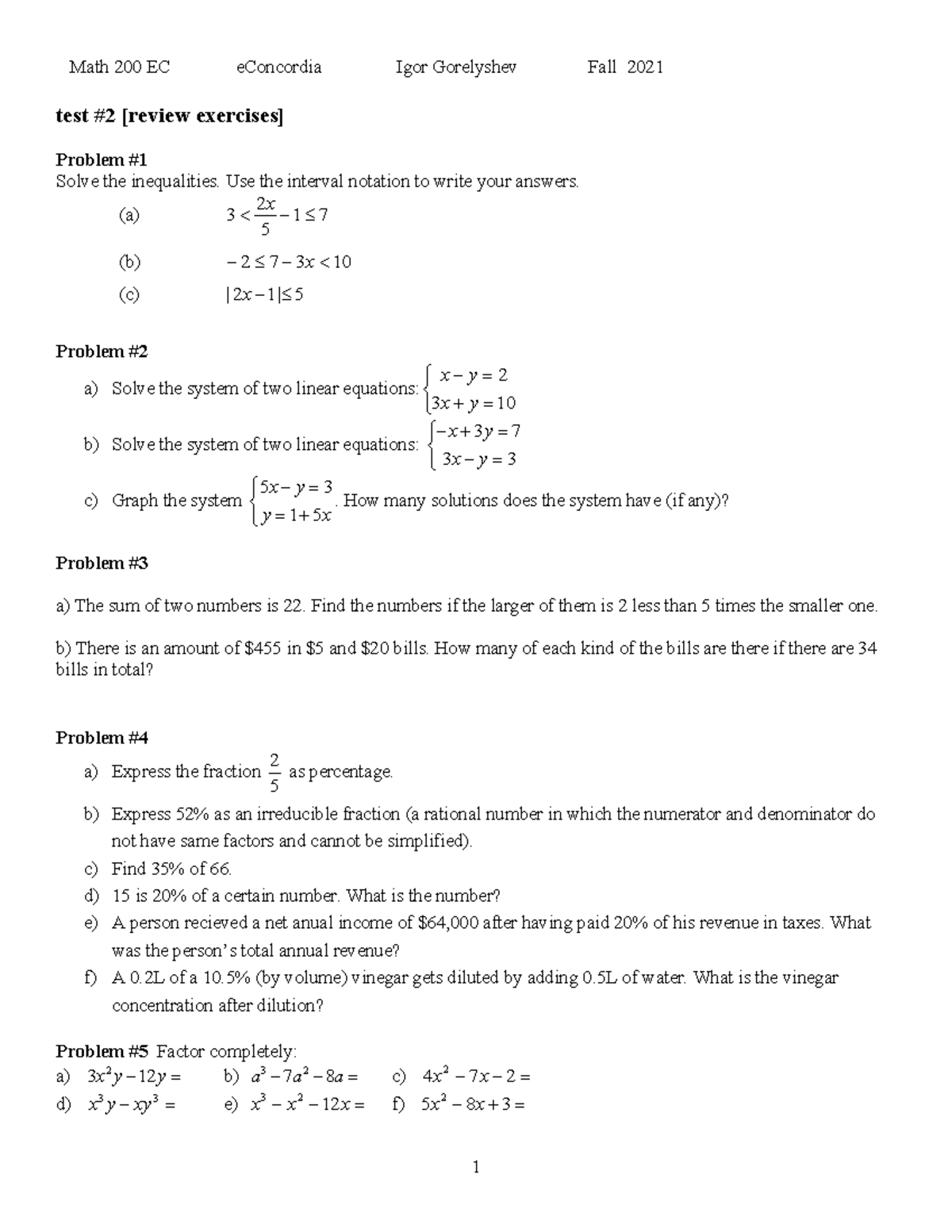 Test#2 review exercises - Math 200 EC eConcordia Igor Gorelyshev Fall ...