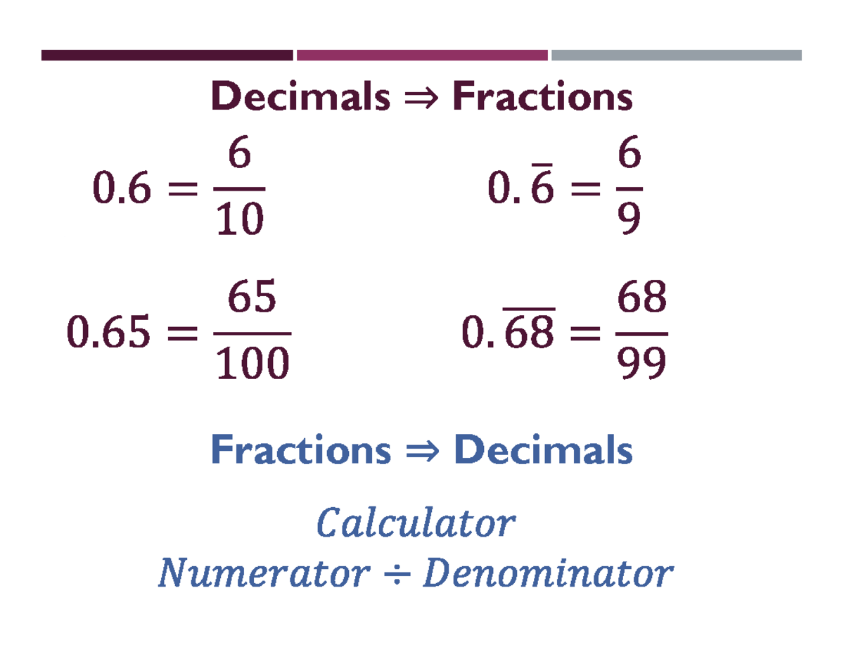 Honors Fraction Decimal Practice - Decimals Fractions Fractions ...