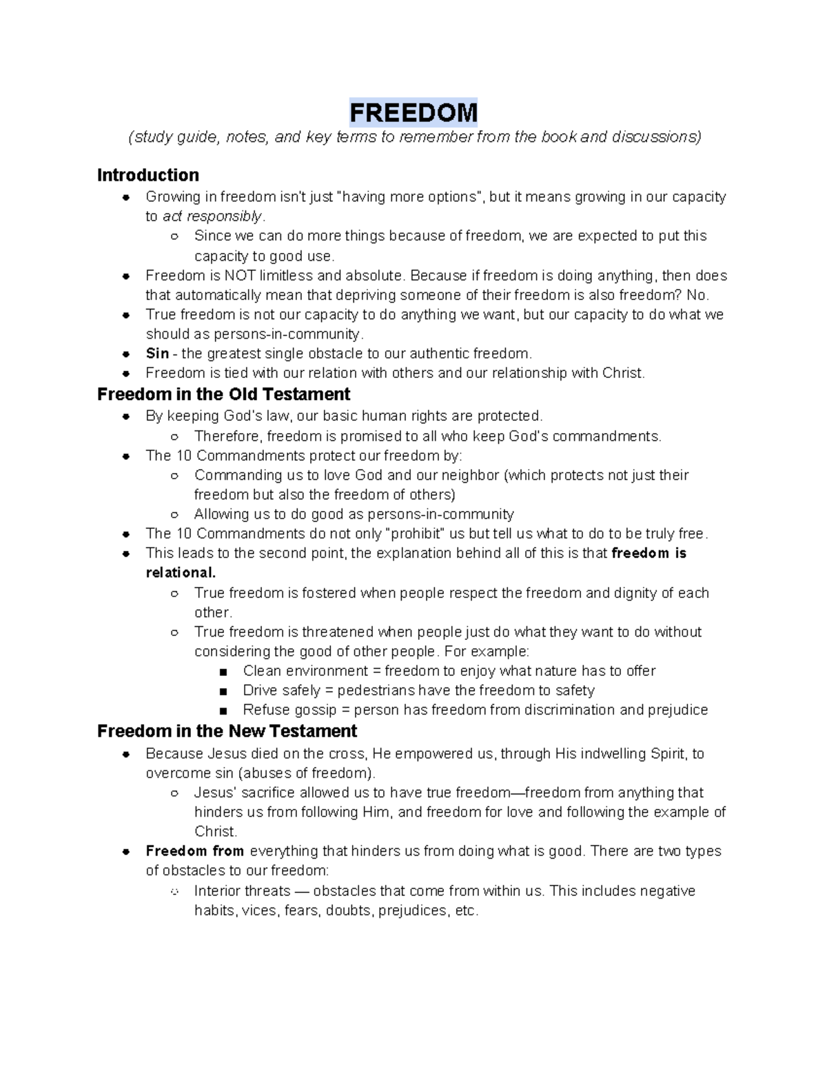 ESP 2ND Quarter - study guide - FREEDOM (study guide, notes, and key ...