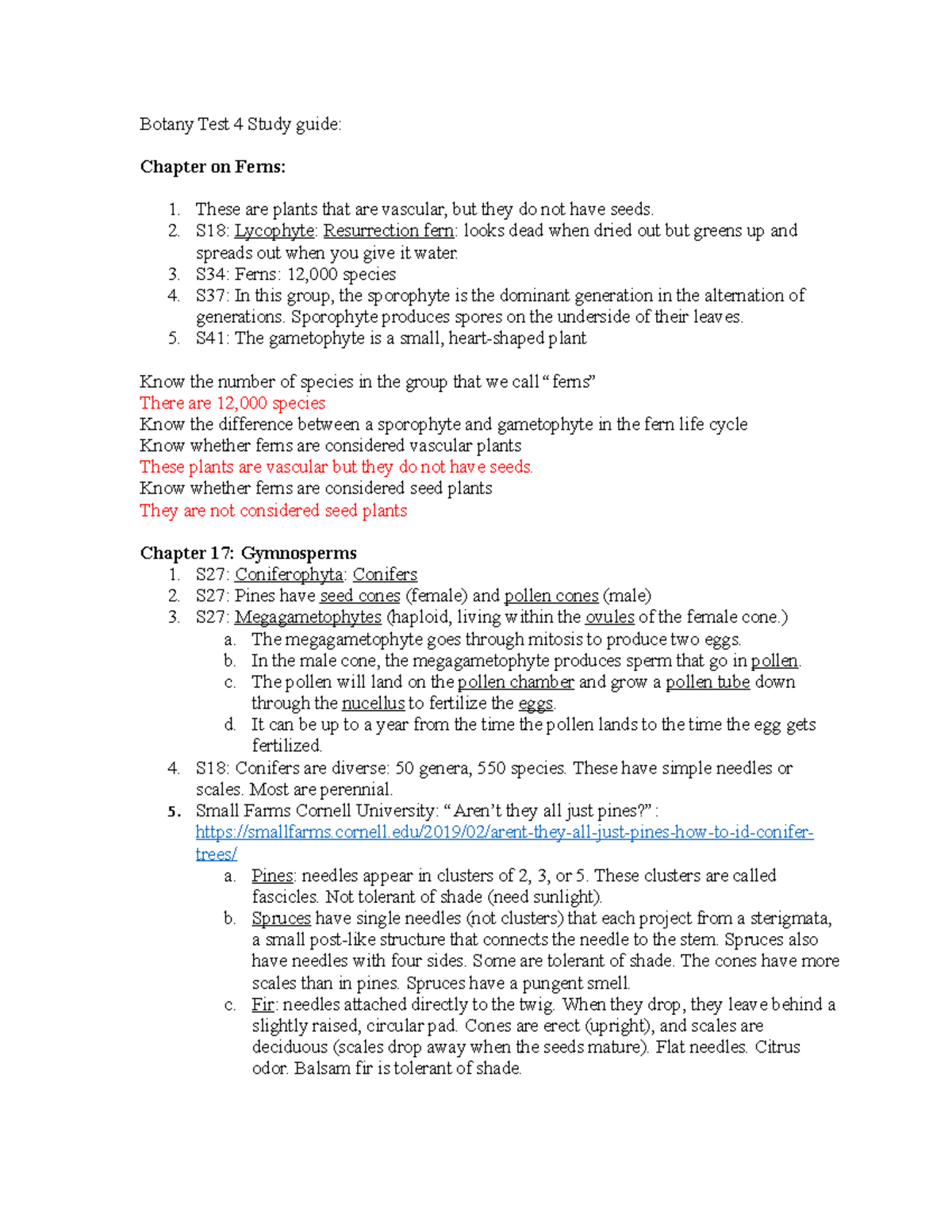 Botany Test 4 Study Guide - Botany Test 4 Study guide: Chapter on Ferns ...