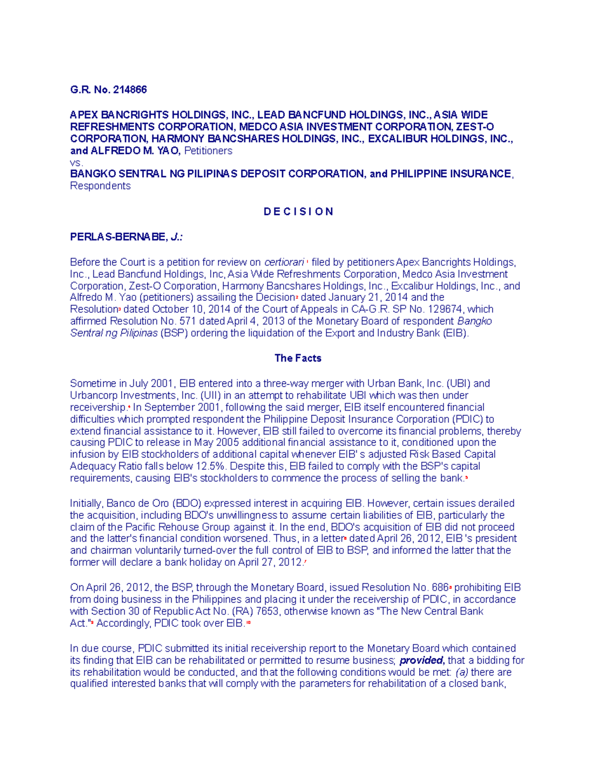 5 Apex Bankrights Holdings, Inc. vs BSP - G. No. 214866 APEX BANCRIGHTS ...