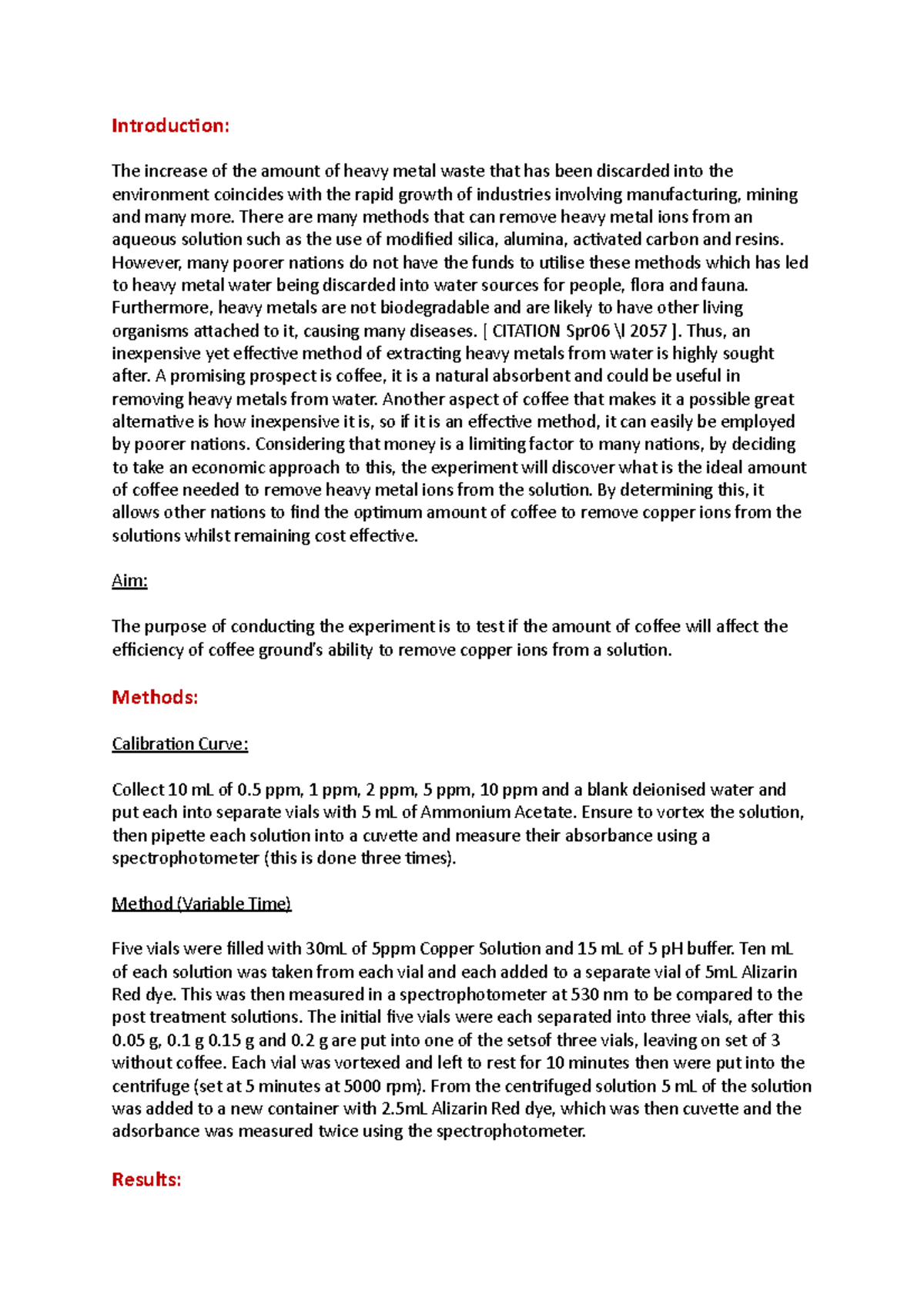 PSP Report Introduction The increase of the amount of heavy metal