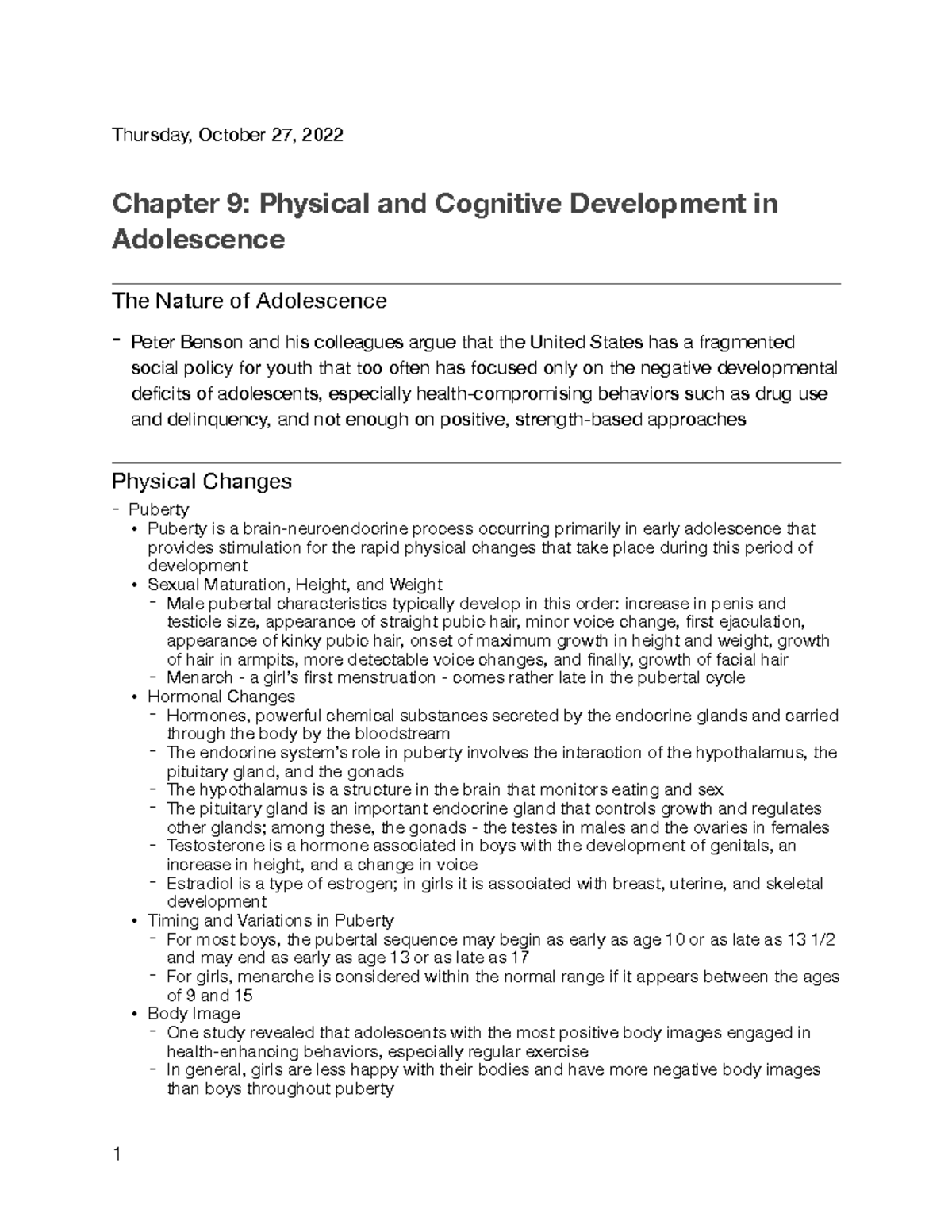 Chapter 9 Notes - Thursday, October 27, 2022 Chapter 9: Physical And ...