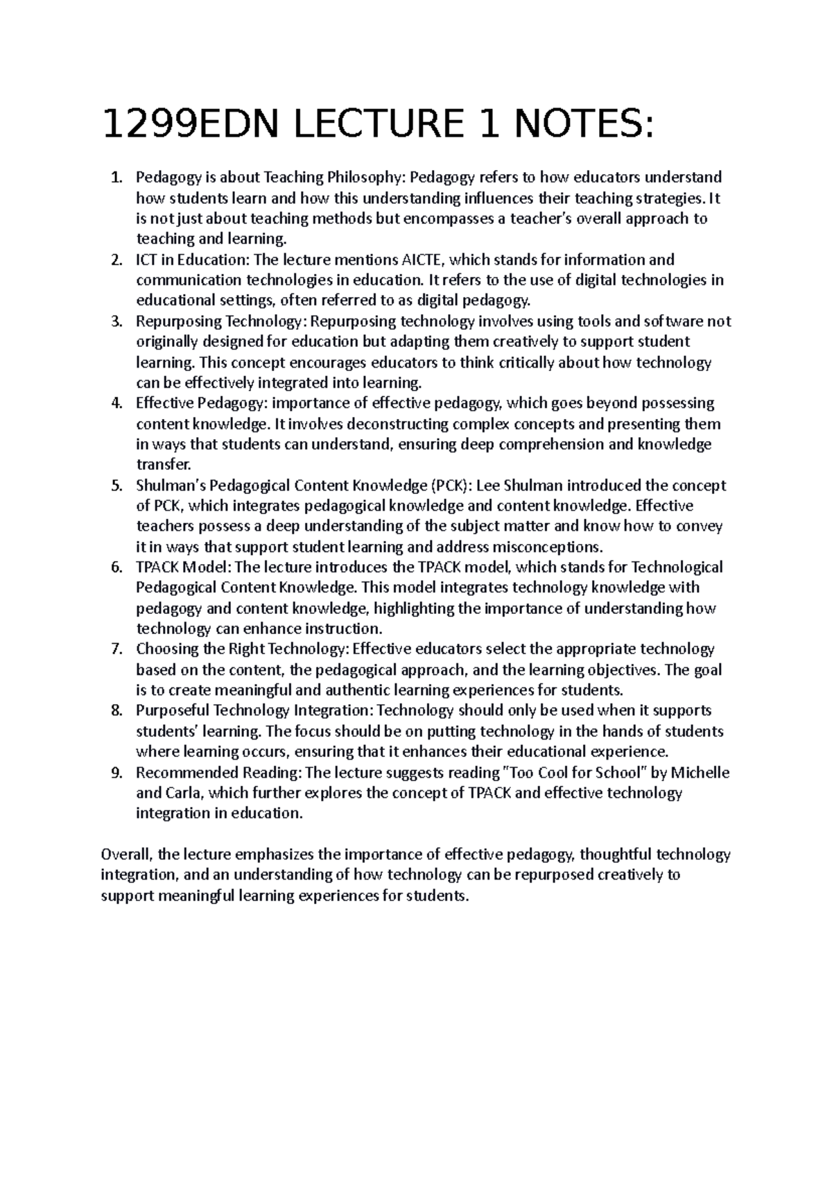 1299EDN Lecture 1 Notes - 1299EDN - Griffith - Studocu