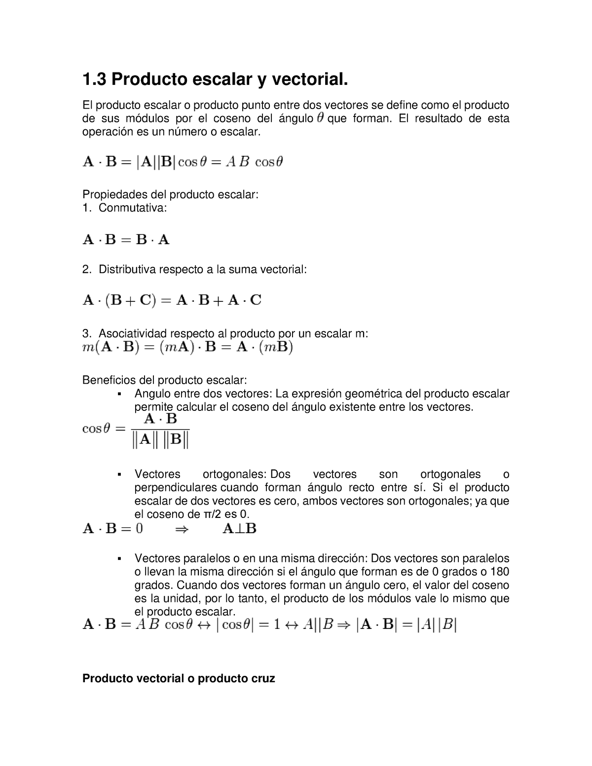 1.3 Producto Escalar Y Vectorial - El Producto Escalar O Producto Punto ...