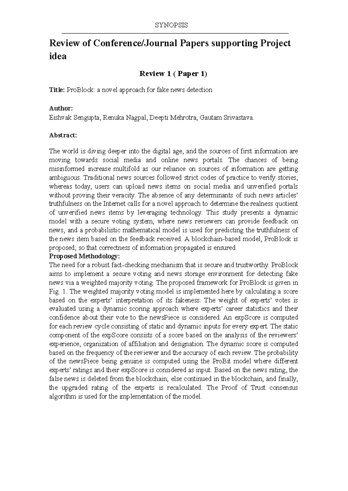 Review of Conference - Review of Conference/Journal Papers supporting ...