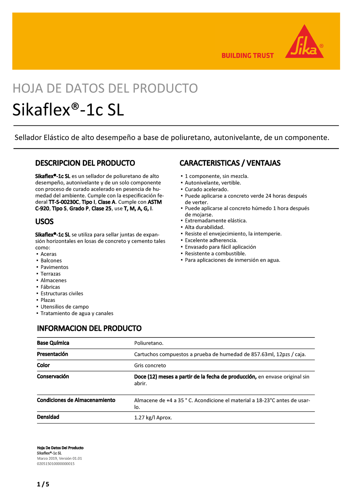 Sikaflex-1c-sl - ,........ - Hoja De Datos Del Producto Sikaflex®-1c SL ...