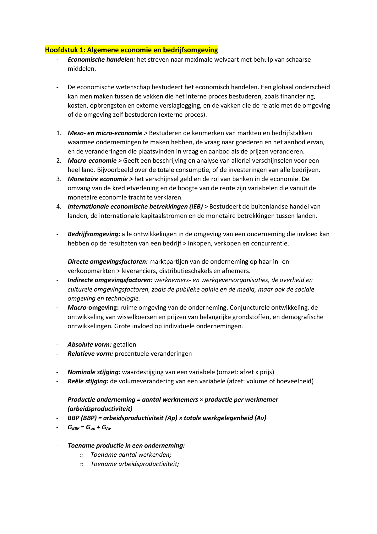 Samenvatting Macro Economische Ontwikkelingen En Bedrijfsomgeving ...