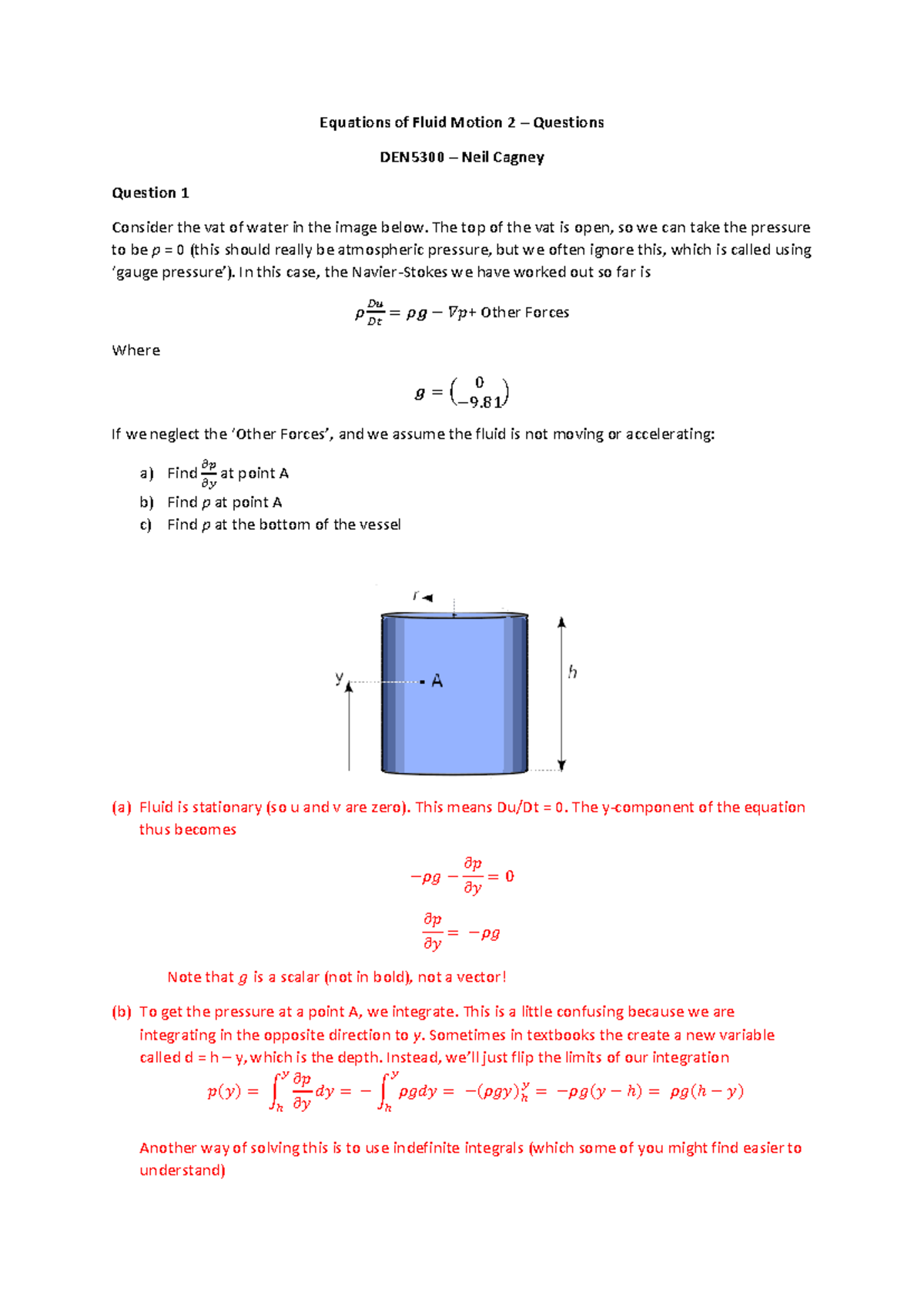 Problem Set 3 Solutions Equations Of Fluid Motion Questions Den5300 Neil Studocu