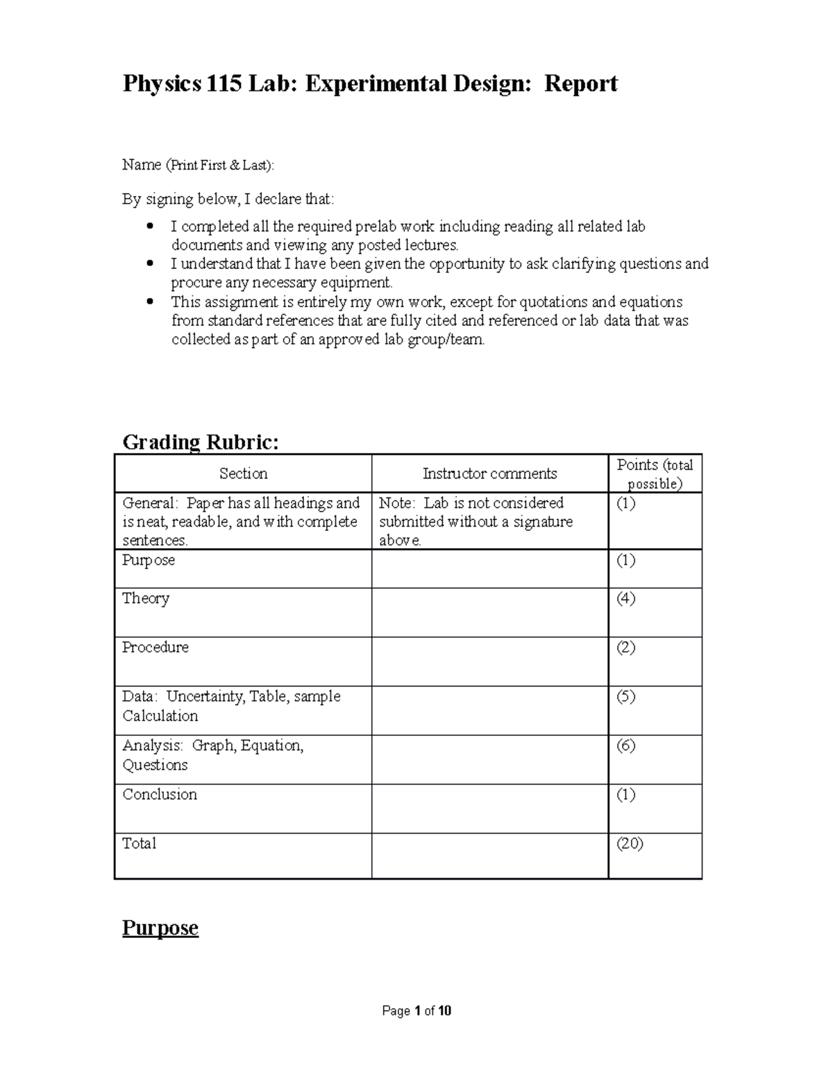 experimental design report