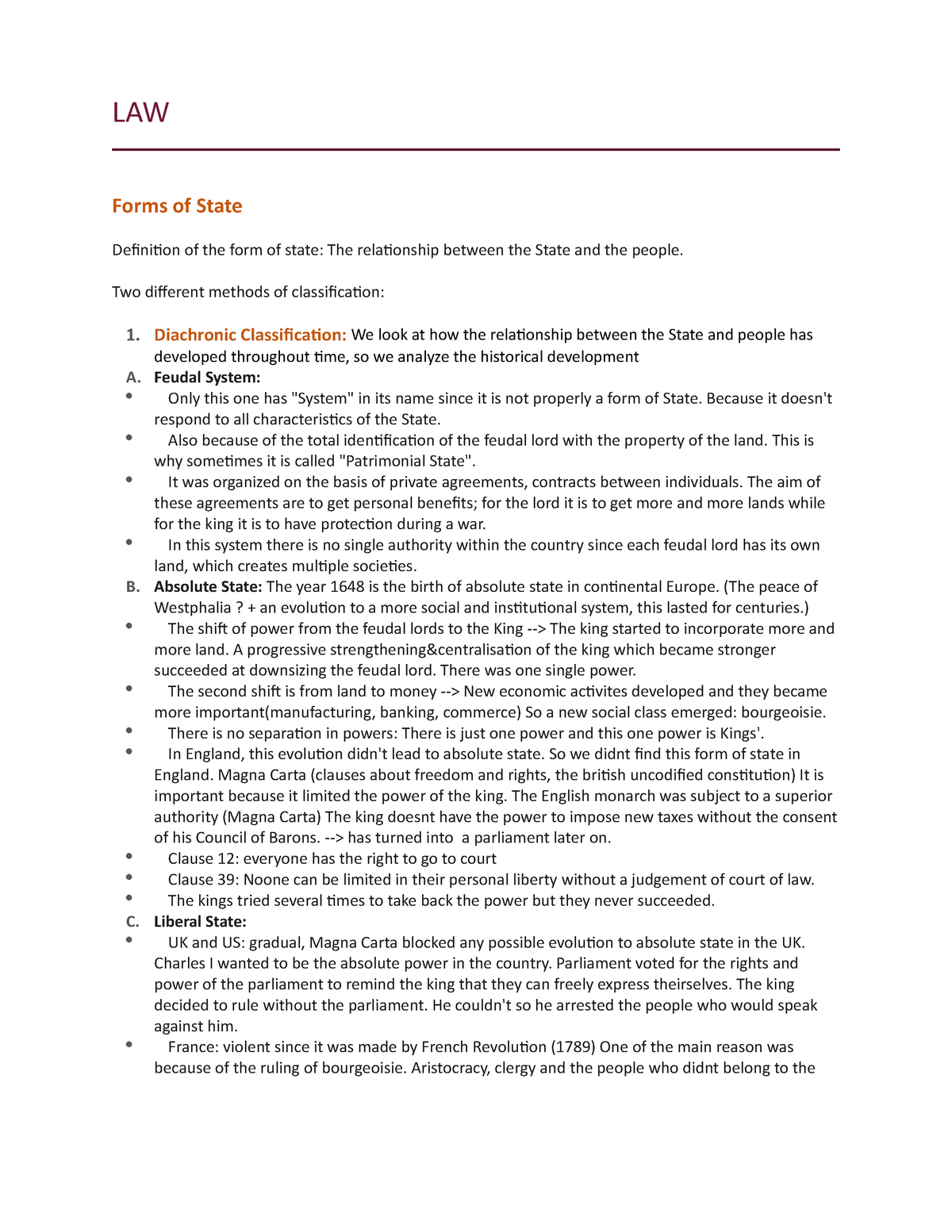 LAW Appunti 1 10 LAW Forms Of State Definition Of The Form Of State 