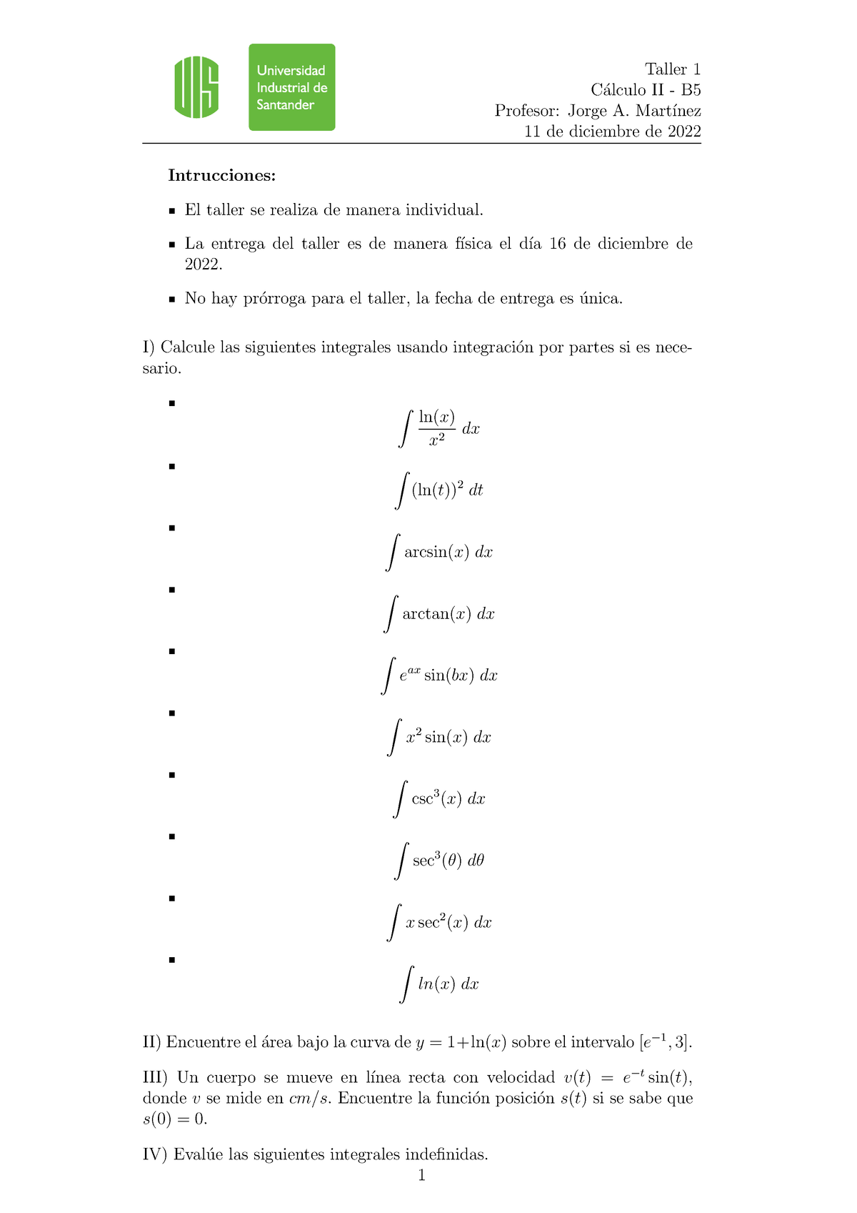 Taller 2 C Lculo II 2022 2 B5 - C ́alculo II - B Profesor: Jorge A ...