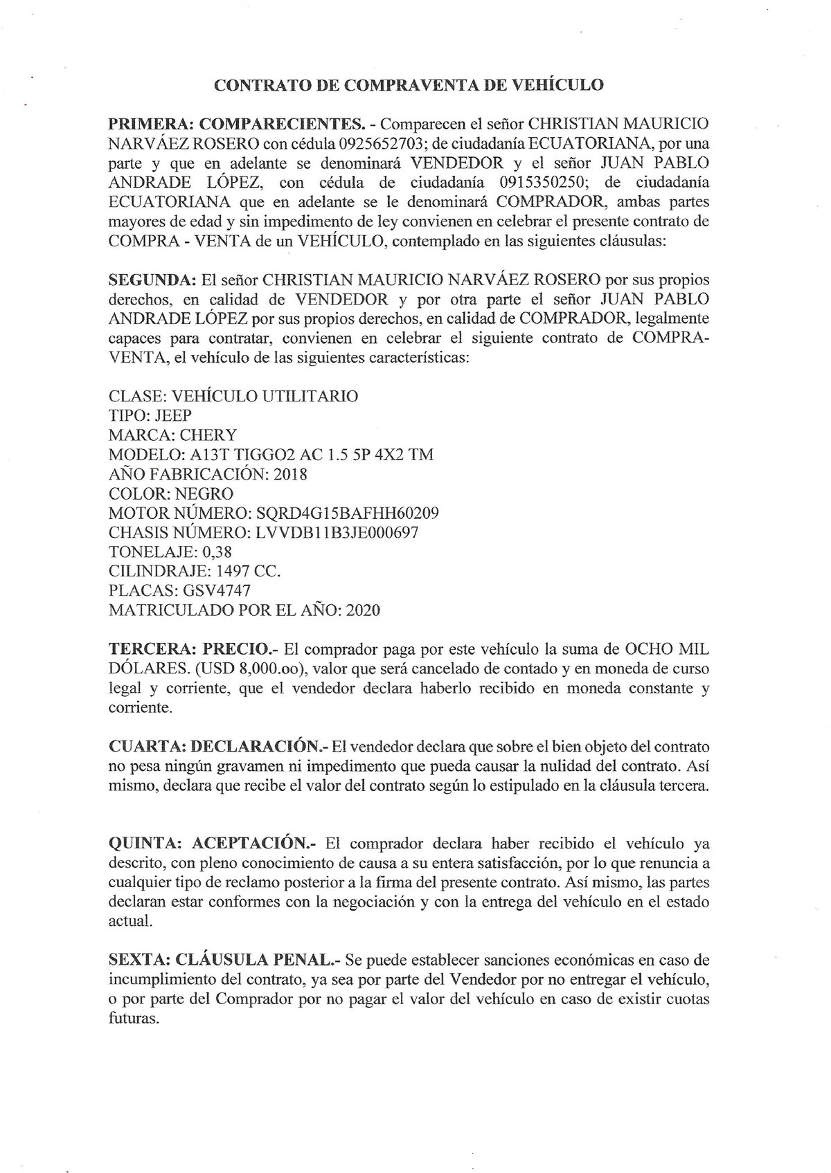 Contrato DE Compraventa DE Vehículo - Actividad 2 B1 - Derecho Civil ...