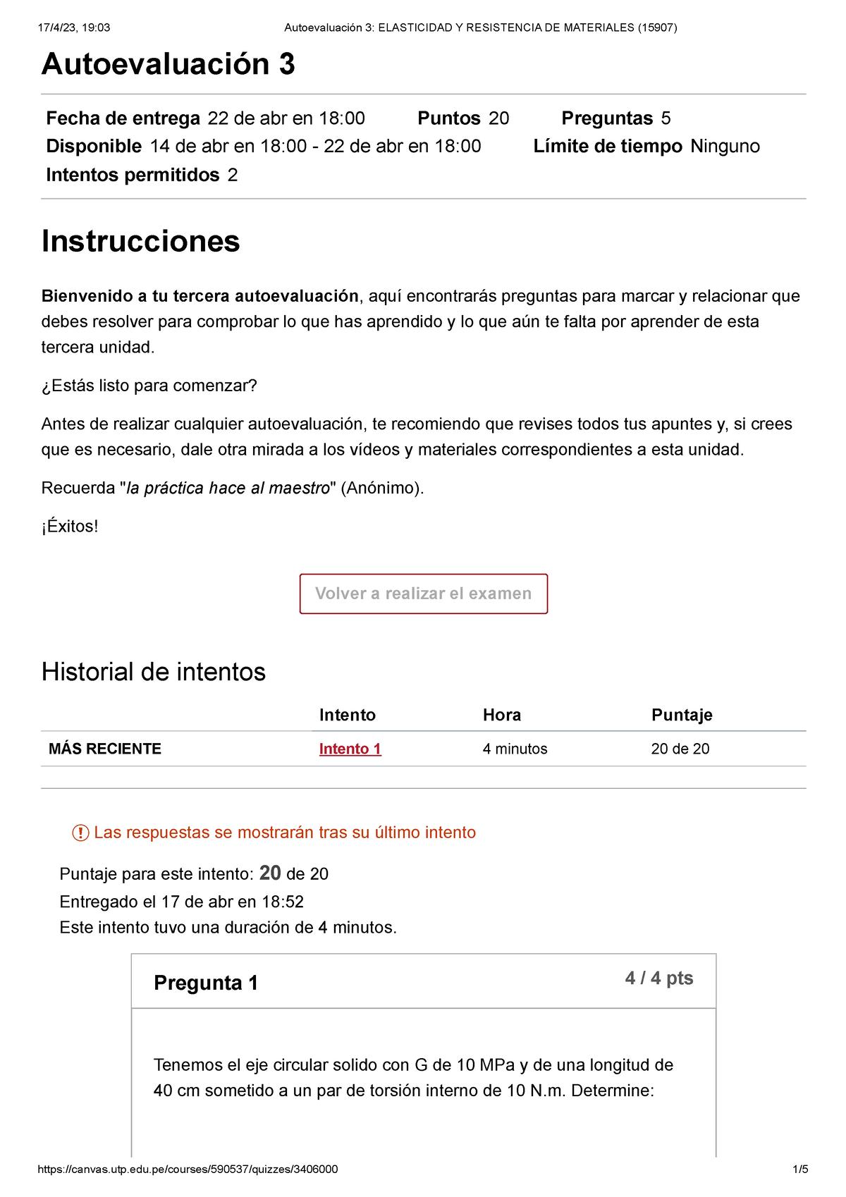 Autoevaluación 3 Elasticidad Y Resistencia DE Materiales (15907 ...