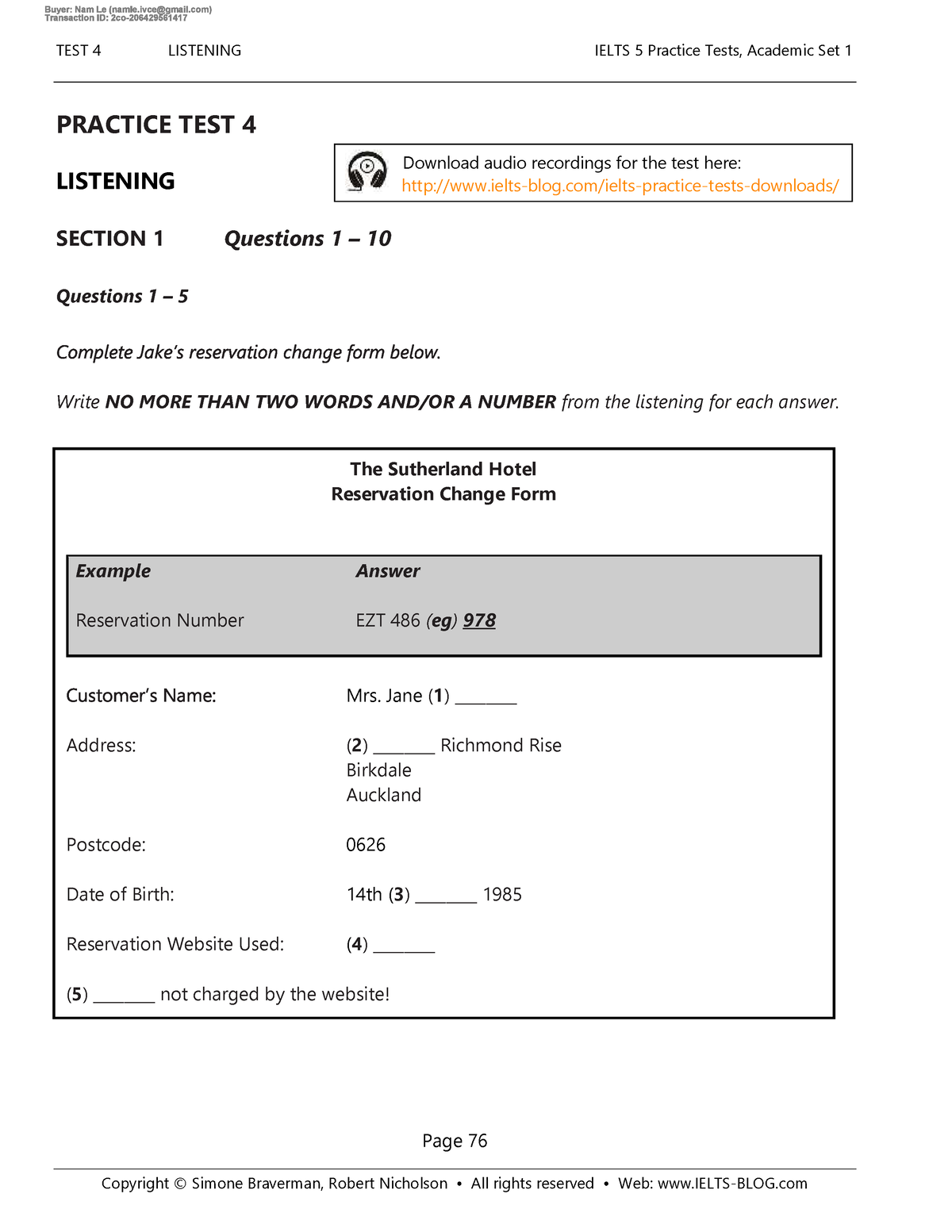 Ielts 5 Practice Tests Academic Set 1 Answer Key Listening