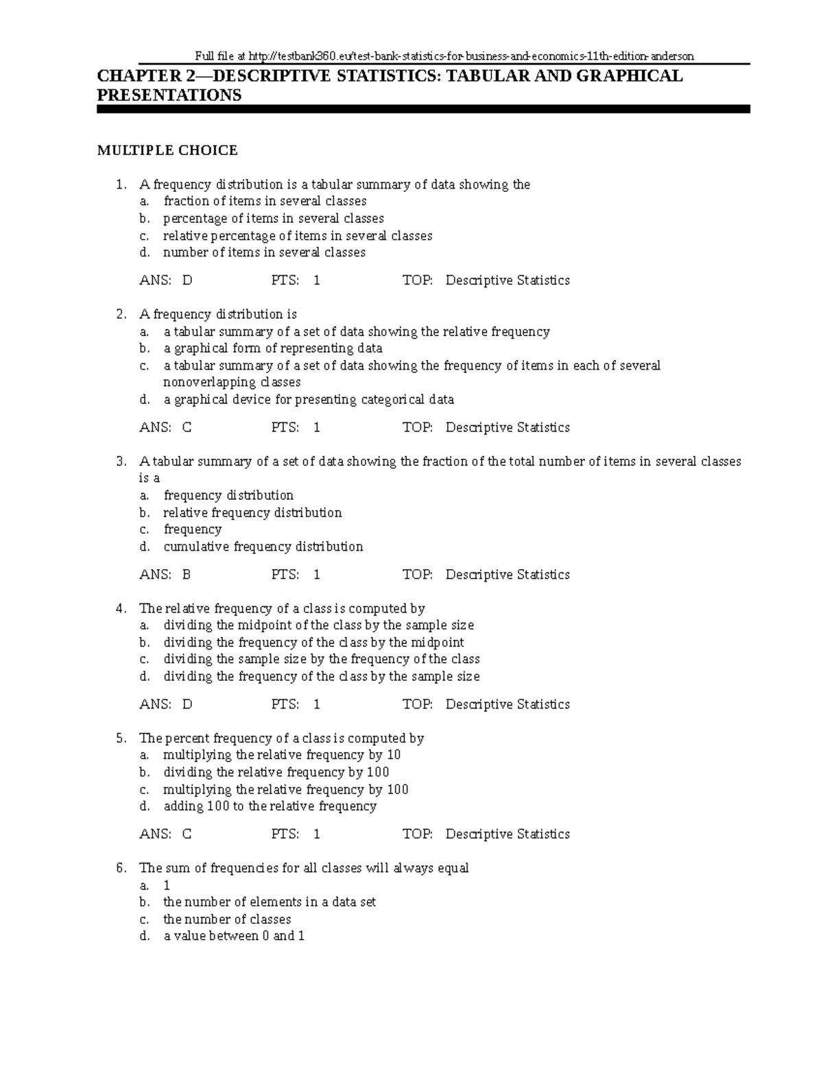 Doc - CHAPTER 2—DESCRIPTIVE STATISTICS: TABULAR AND GRAPHICAL ...
