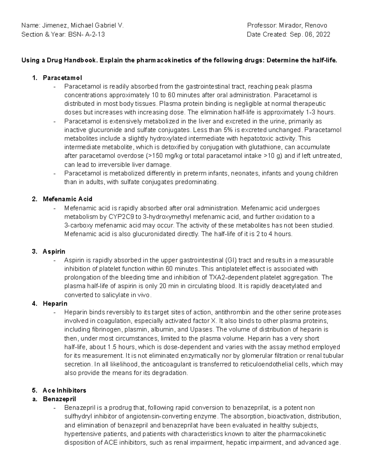 HW3 Pharmacology - good luck - Name: Jimenez, Michael Gabriel V ...