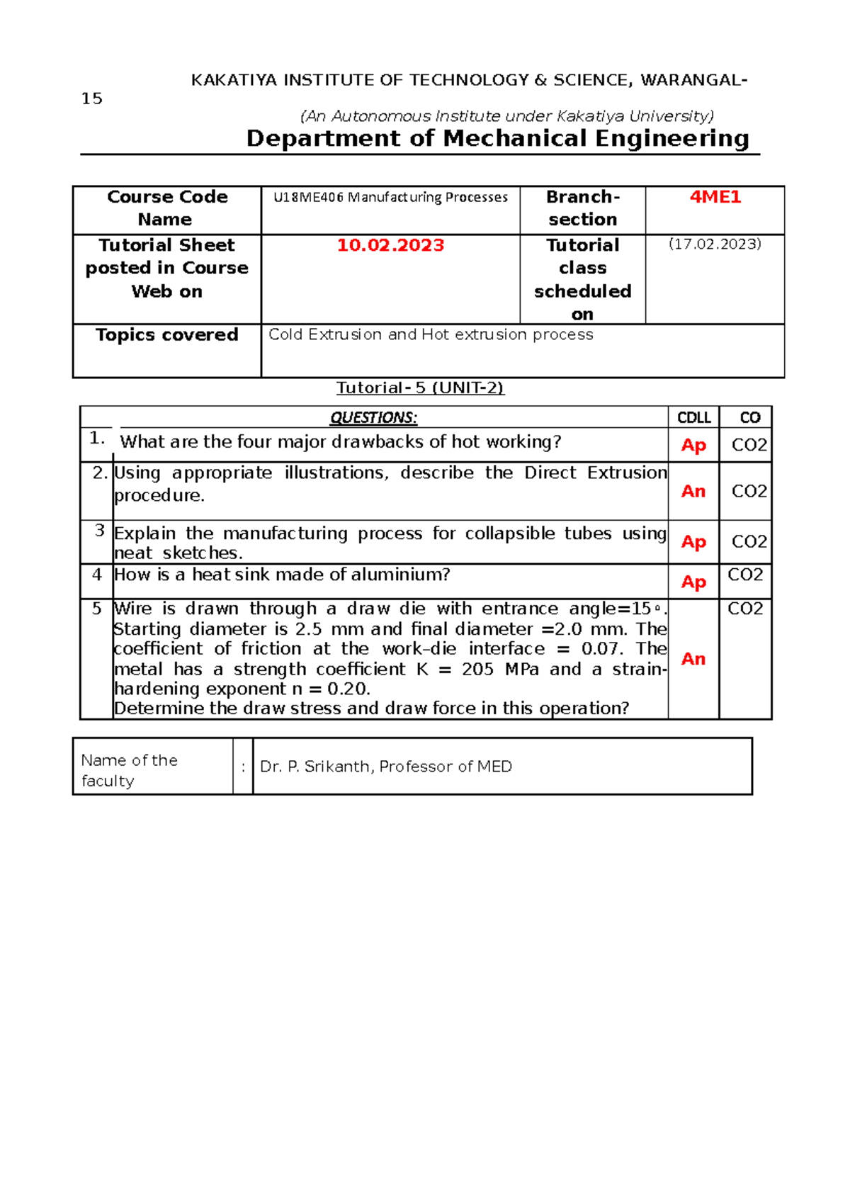 T5 Unit II MP - Important questions in MACHINING PROCESSES - KAKATIYA ...