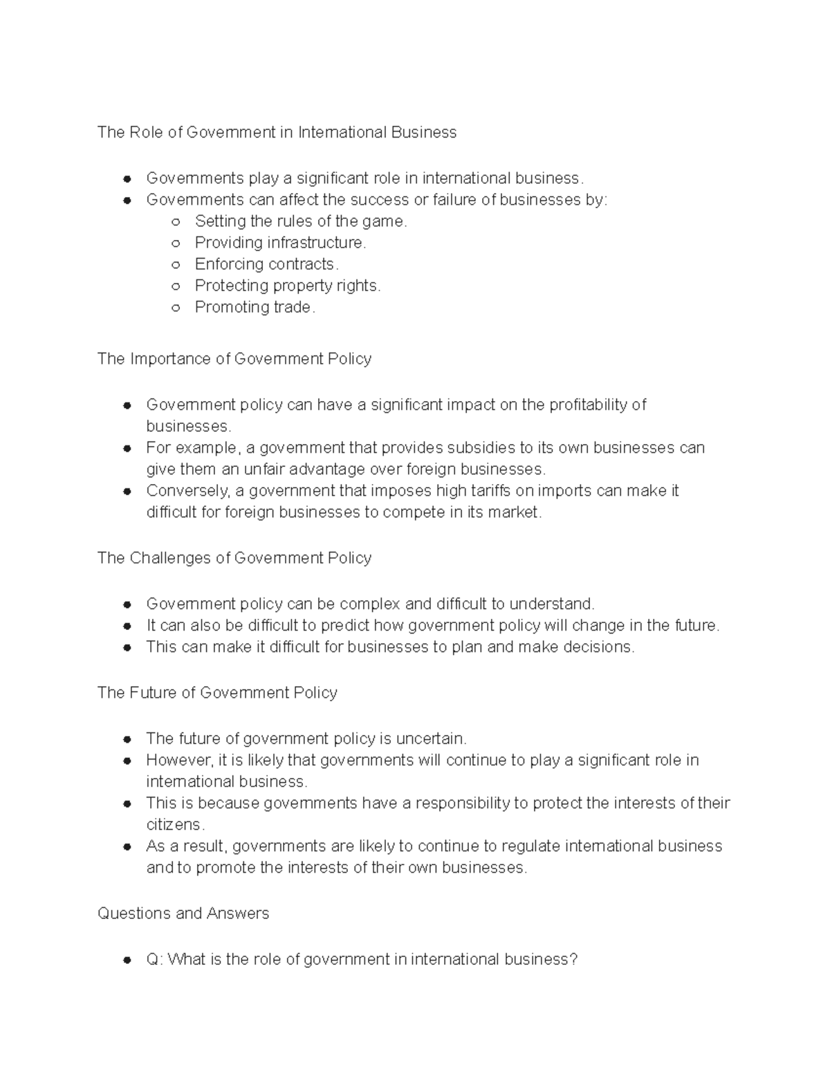 Lecture 20 The Role of Government in International Business - The Role ...