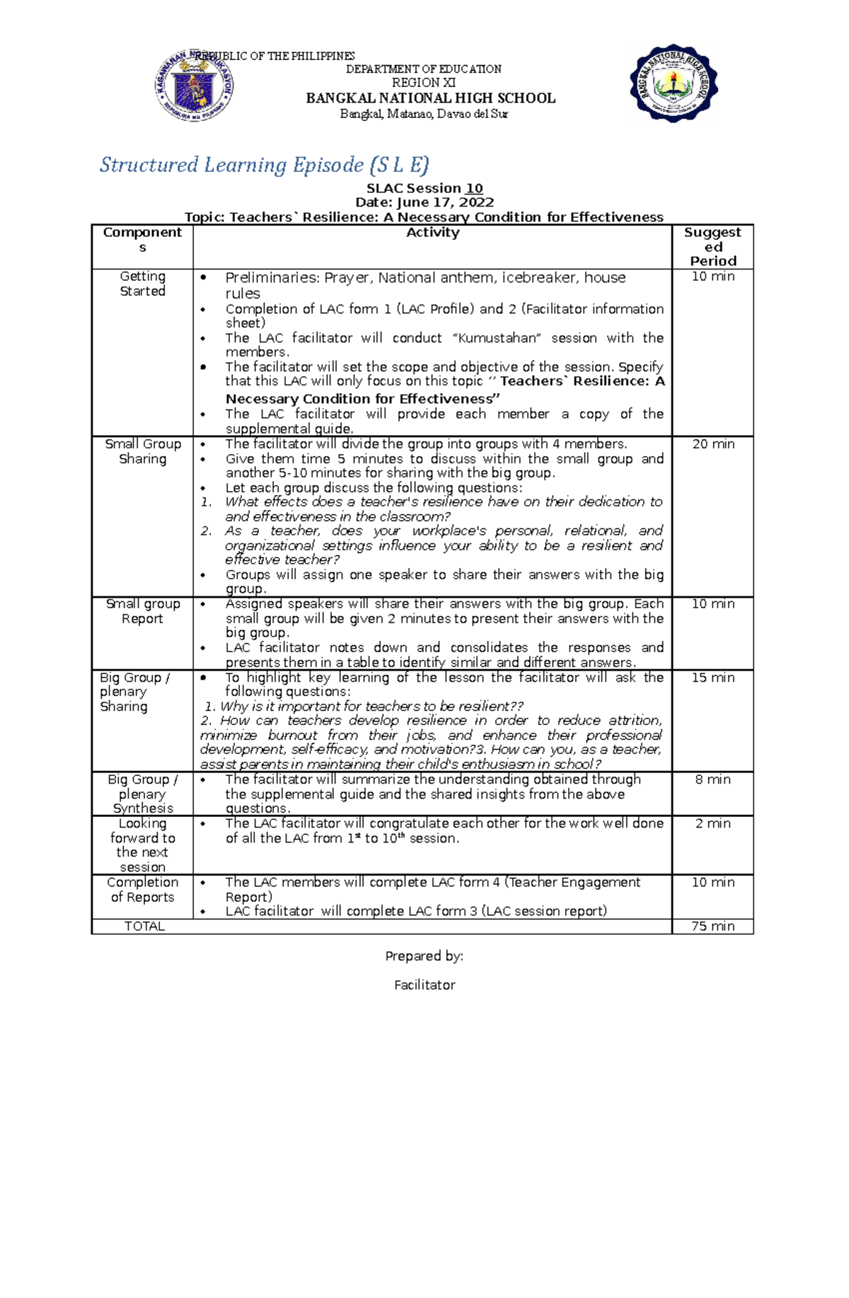 LAC- Session-SLE - help teachers - REPUBLIC OF THE PHILIPPINES ...