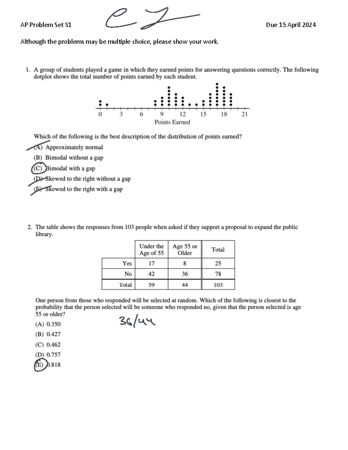 Problem Set S1 - Assignment s1 - AP Problem Set S1 Due 15 April 2024 ...