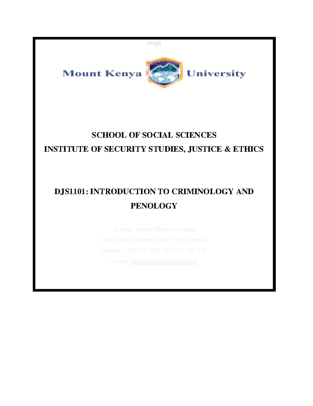DJS1101+ Introduction+TO+ Criminology+AND+ Penology - Draft SCHOOL OF ...