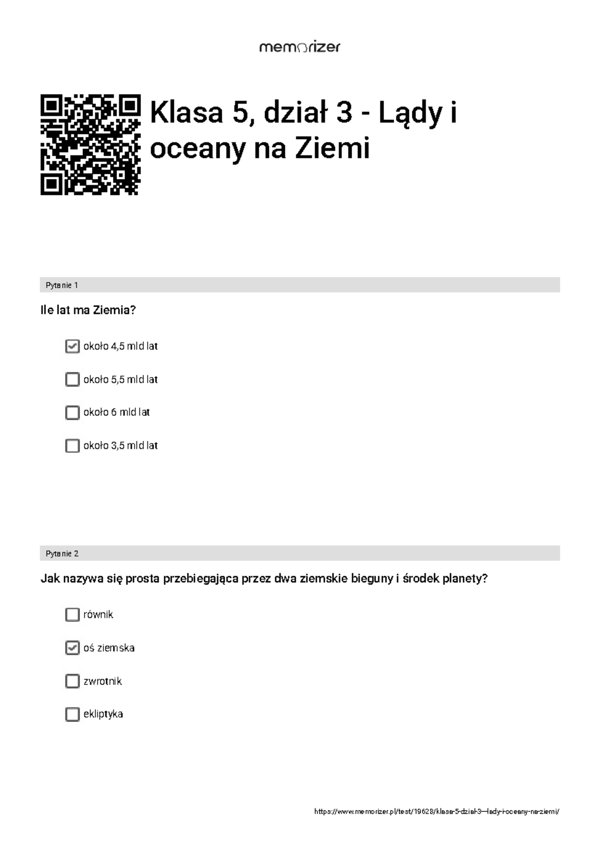 Klasa 5, dział 3 - Lądy i oceany na Ziemi - WYPEŁ Niony - Klasa 5
