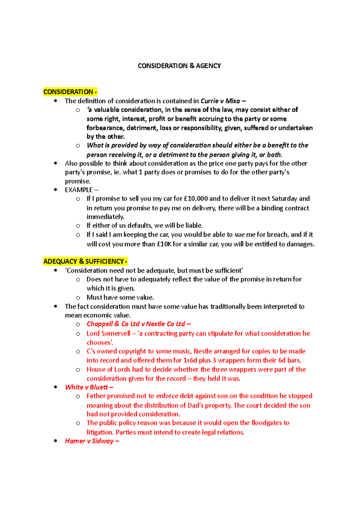 Consideration & Agency - CONSIDERATION & AGENCY CONSIDERATION - The ...