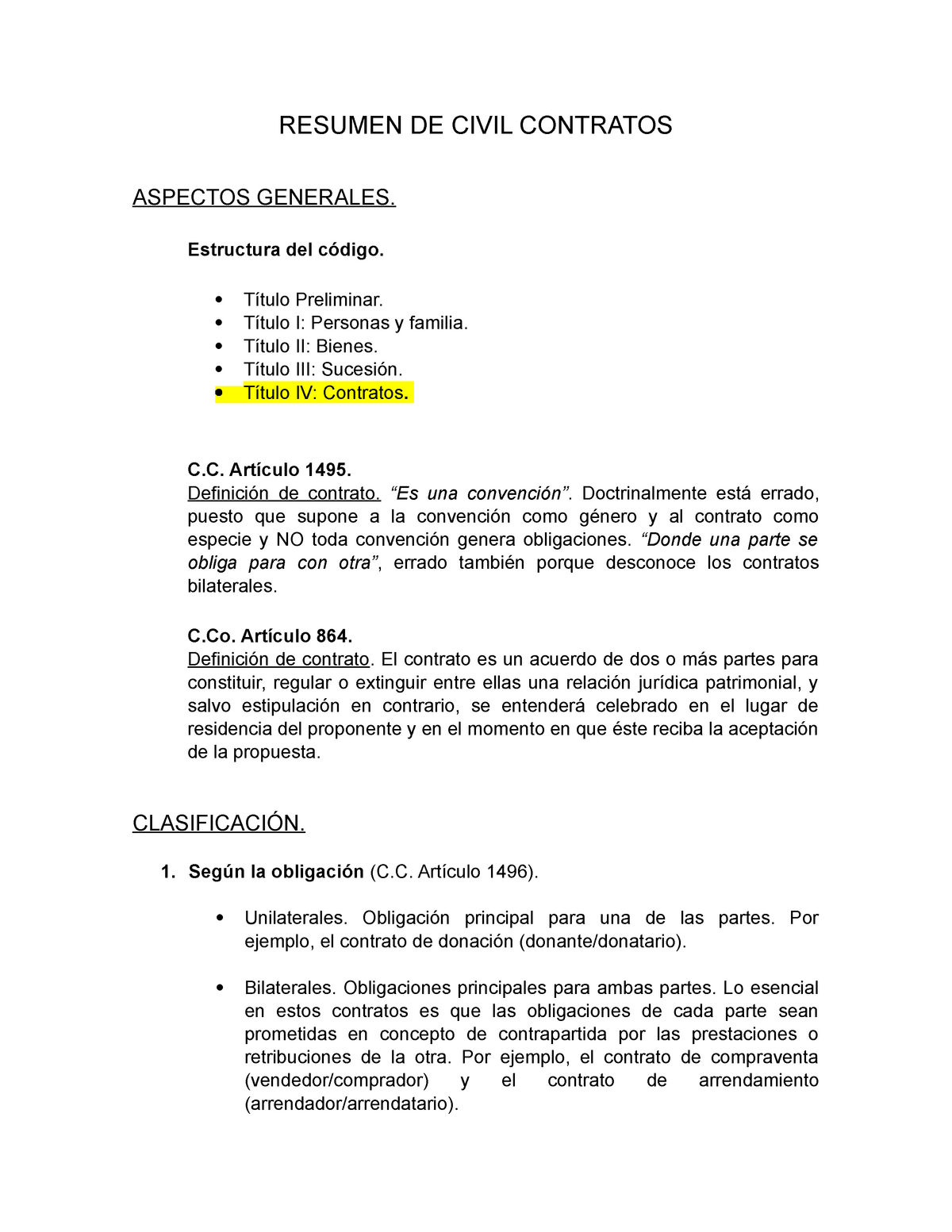 Contratos Resumen De Civil Contratos Aspectos Generales Estructura Del Preliminar I 4729